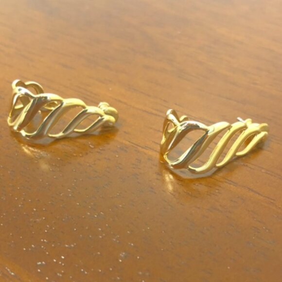 Gold Tone Pierced Statement Earrings - Picture 1 of 11
